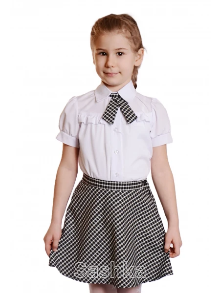 Спідниця для дівчинки Sashka  шкільна напівсонце чорно-біла клітинка, розмір 116-146